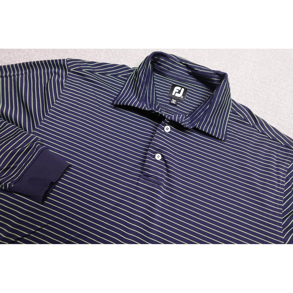 FootJoy Polo Mens Large Blue Stripe Long Sleeve Golf Performance Lightweight